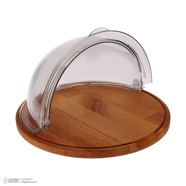 کیکخوری و شیرینیخوری لیمون مدل پایه چوبی با درپوش اکرلیک شفاف، ابعاد 30x30x17 سانتیمتر، ساخت ایران، مناسب محافظت و نمایش کیک و دسر، شستوشوی دستی