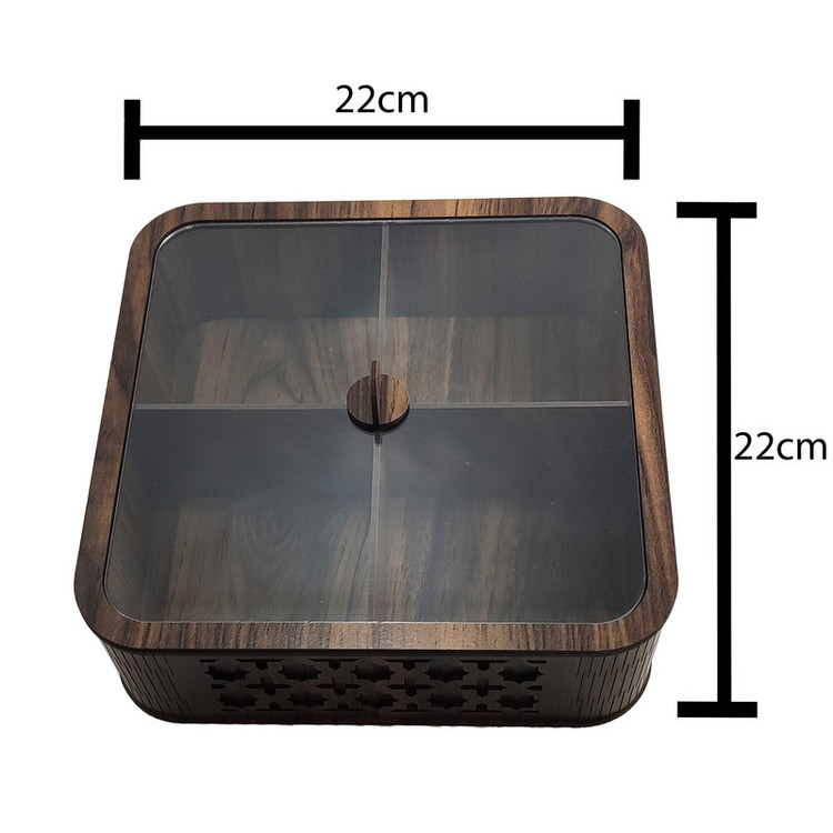 جعبه پذیرایی مدل LZ-1 با بدنه MDF و در پلکسی، مناسب نگهداری آجیل، دمنوش و شکلات، مقاوم در برابر نفوذ گرد و غبار