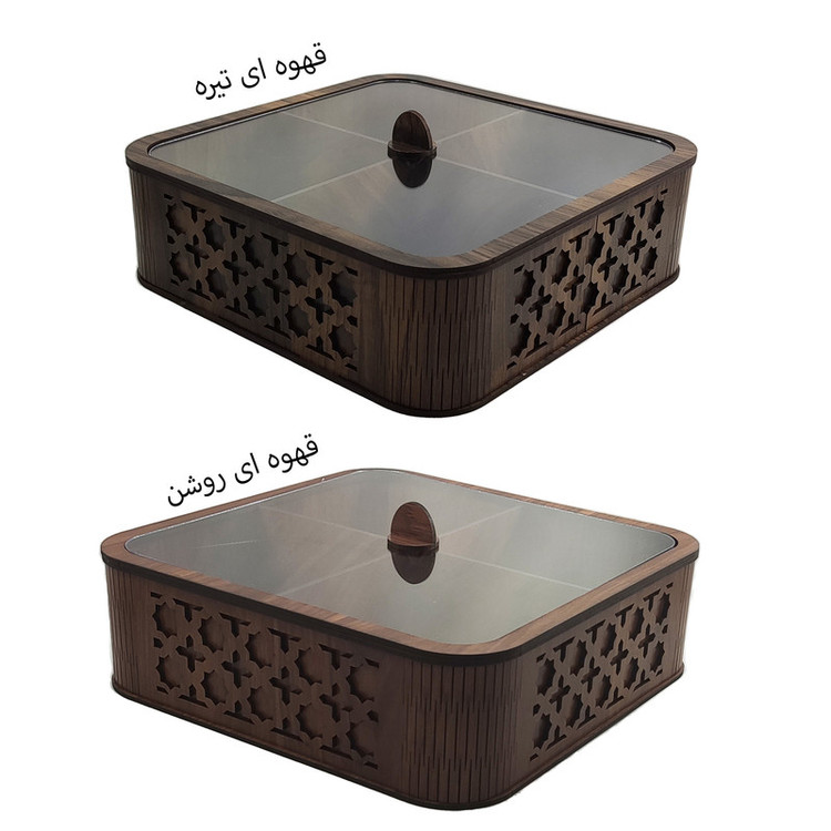 جعبه پذیرایی مدل LZ-1 با بدنه MDF و در پلکسی، مناسب نگهداری آجیل، دمنوش و شکلات، مقاوم در برابر نفوذ گرد و غبار