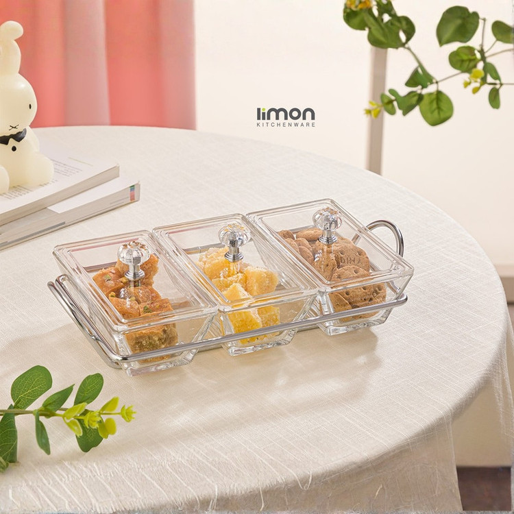اردو خوری لیمون مدل مستطیل کد FIDOKA-2104 مجموعه 3 عددی به همراه استند