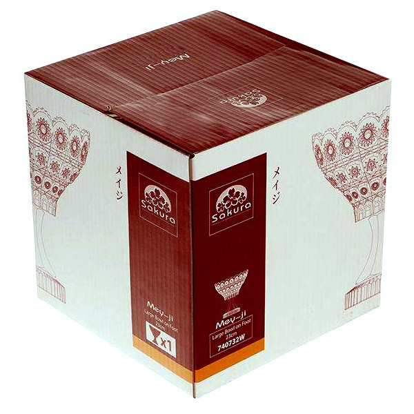 ساکورا آجیلخوری بلوری سری می جی مدل S09672200W، با شفافیت و تراشهای تزئینی، ابعاد 23×23×23 سانتیمتر، وزن 1495 گرم