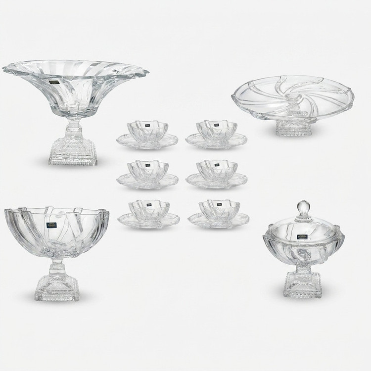 سرویس پذیرایی 16 پارچه کریستال بوهمیا مدل فلاور پیچ 3D کد 800 ساخت جمهوری چک مناسب شستشو در ماشین ظرفشویی شامل 6 پیاله آجیلخوری، 6 پیشدستی آجیلخوری، 1 کاسه آجیلخوری پایهدار