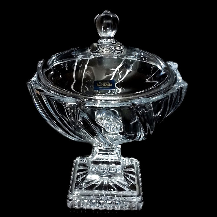 سرویس پذیرایی 16 پارچه کریستال بوهمیا مدل فلاور پیچ 3D کد 800 ساخت جمهوری چک مناسب شستشو در ماشین ظرفشویی شامل 6 پیاله آجیلخوری، 6 پیشدستی آجیلخوری، 1 کاسه آجیلخوری پایهدار