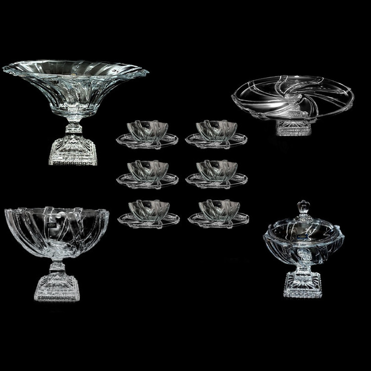 سرویس پذیرایی 16 پارچه کریستال بوهمیا مدل فلاور پیچ 3D کد 800 ساخت جمهوری چک مناسب شستشو در ماشین ظرفشویی شامل 6 پیاله آجیلخوری، 6 پیشدستی آجیلخوری، 1 کاسه آجیلخوری پایهدار