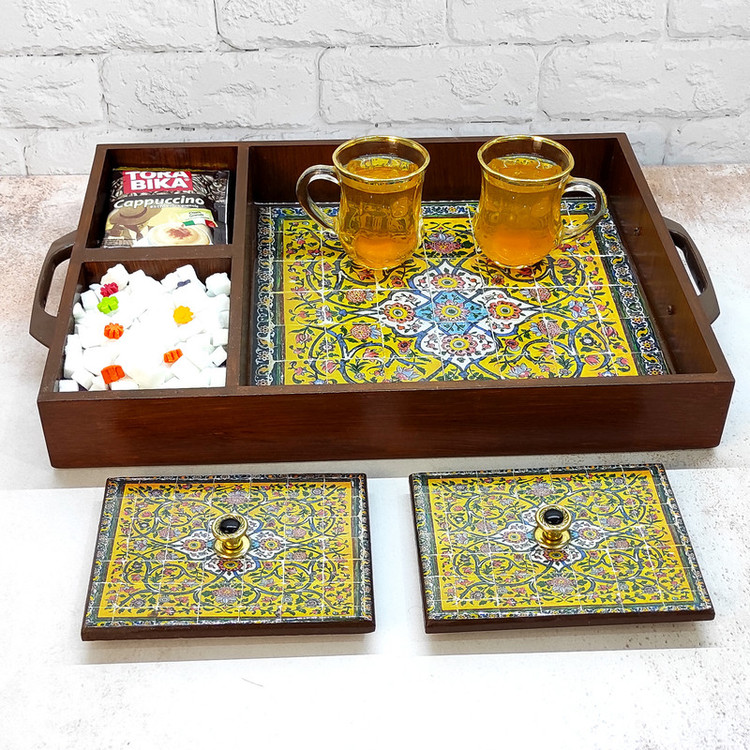 سینی چوبی رزینی مدل نوش نگار کد34
