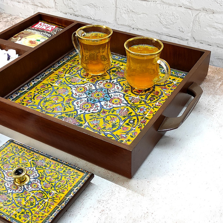 سینی چوبی رزینی مدل نوش نگار کد34