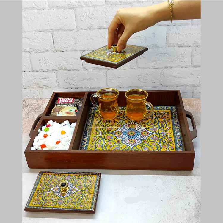 سینی چوبی رزینی مدل نوش نگار کد34
