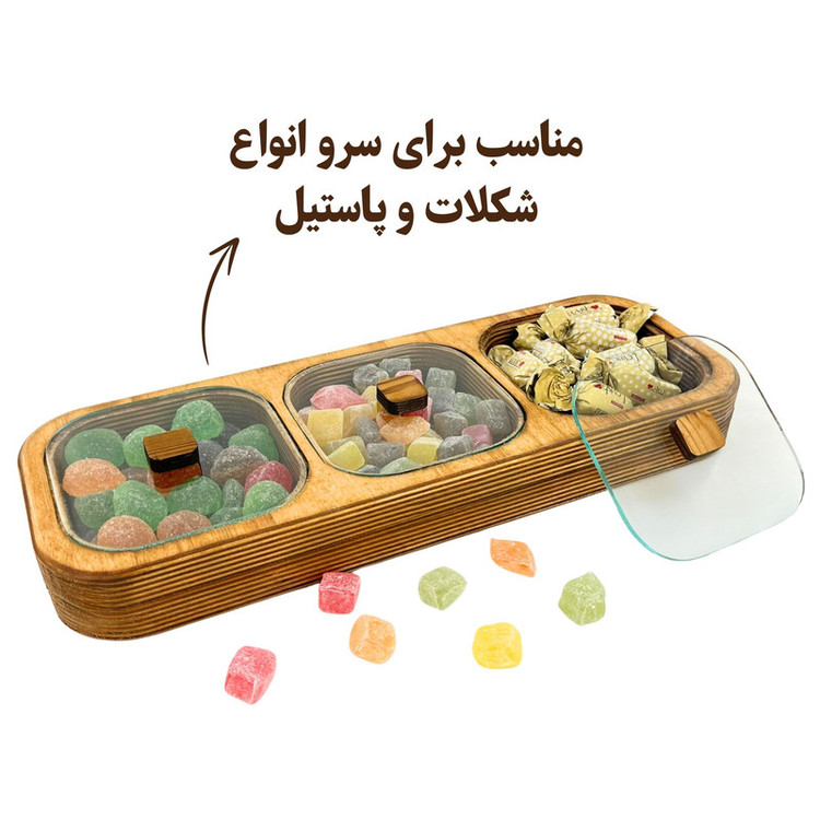 اردوخوری چوبی مدل OD183 ساخته شده از چوب وارداتی با پوشش صددرصد گیاهی، قابل شستوشو با دست، آبگریز و بهداشتی، مناسب سرو آجیل، تنقلات، میوه خشک، شکلات و پاستیل، ابعاد 35×13×4 سانتیمتر، مناسب استفاده خانگی و رستوران
