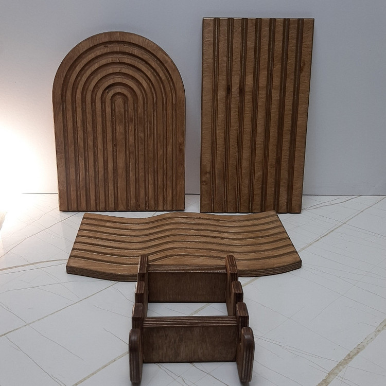 تخته سرو پلیوود ضدآب کد 69، مجموعه 3 عددی، مدل گرد 34×25 سانتیمتر، مدل منحنی 37×18 سانتیمتر، مدل صاف 36×20 سانتیمتر، به همراه استند 18×7 سانتیمتر