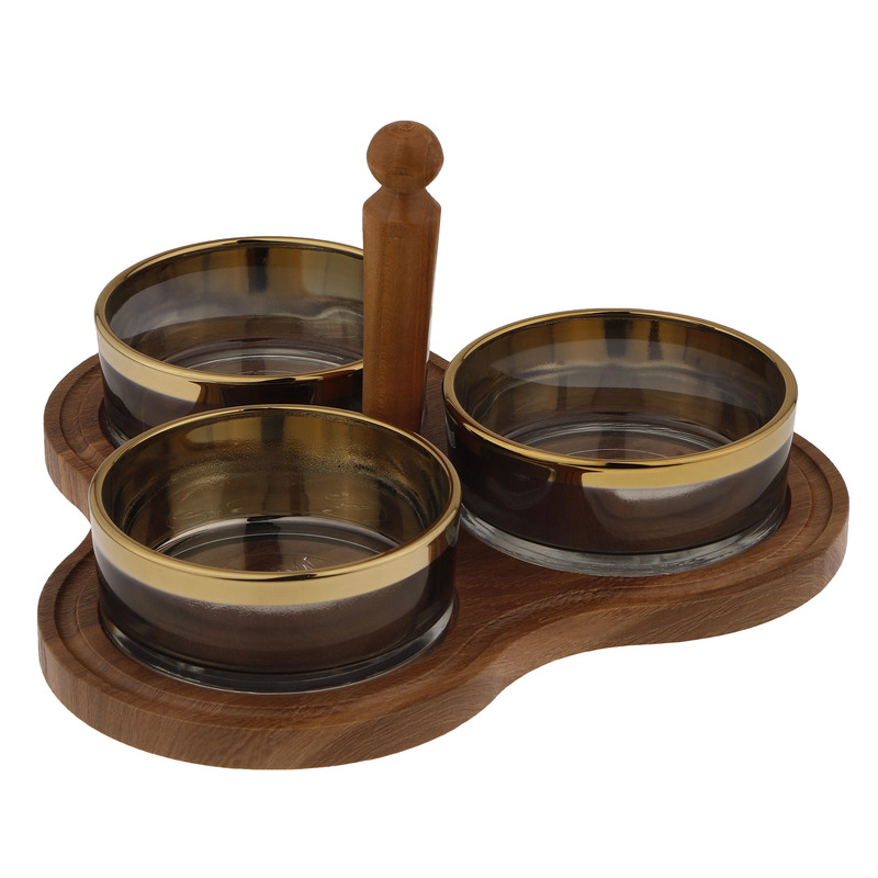 اردوخوری کریستال سه‌پیاله مدل W1320 با پوشش نانو، زیره و دسته چوبی مقاوم در برابر خط و خش، قابلیت استفاده با یا بدون دسته، طراحی مدرن و مناسب سرو تنقلات و هدیه