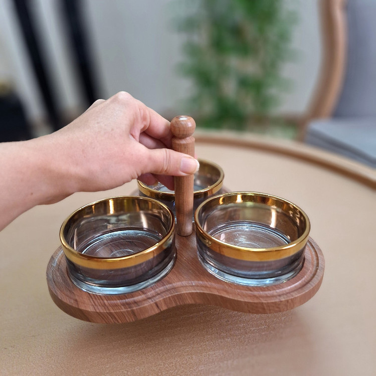 اردوخوری کریستال سهپیاله مدل W1320 با پوشش نانو، زیره و دسته چوبی مقاوم در برابر خط و خش، قابلیت استفاده با یا بدون دسته، طراحی مدرن و مناسب سرو تنقلات و هدیه
