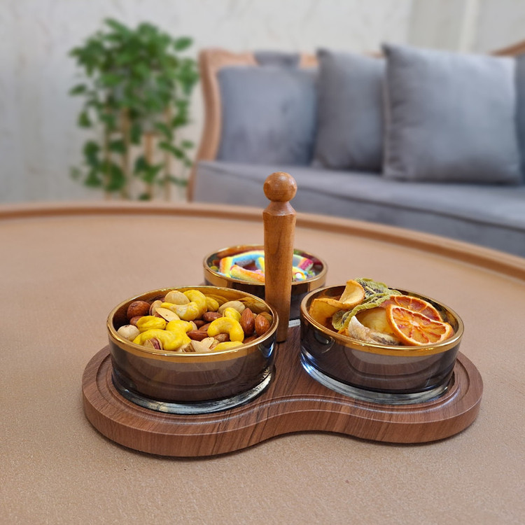 اردوخوری کریستال سهپیاله مدل W1320 با پوشش نانو، زیره و دسته چوبی مقاوم در برابر خط و خش، قابلیت استفاده با یا بدون دسته، طراحی مدرن و مناسب سرو تنقلات و هدیه