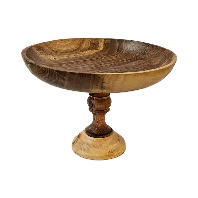 میوه‌خوری چوب گردو پایه‌دار مدل چوبی لبه کوتاه با ارتفاع پایه 15 cm، قطر 30 cm، رنگ‌آمیزی با روغن گیاهی، مناسب شست‌وشو با دست