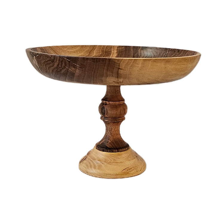 میوهخوری چوب گردو پایهدار مدل چوبی لبه کوتاه با ارتفاع پایه 15 cm، قطر 30 cm، رنگآمیزی با روغن گیاهی، مناسب شستوشو با دست
