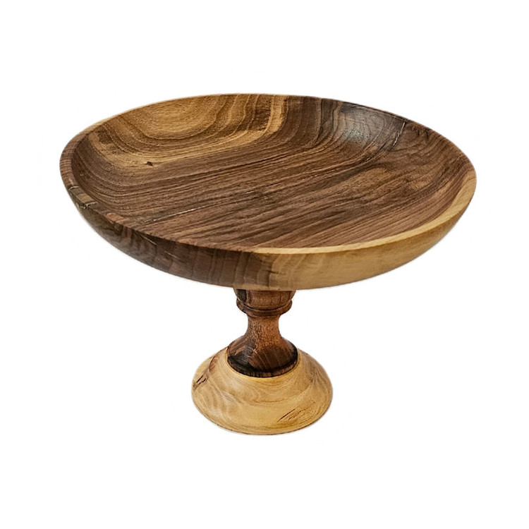 میوهخوری چوب گردو پایهدار مدل چوبی لبه کوتاه با ارتفاع پایه 15 cm، قطر 30 cm، رنگآمیزی با روغن گیاهی، مناسب شستوشو با دست