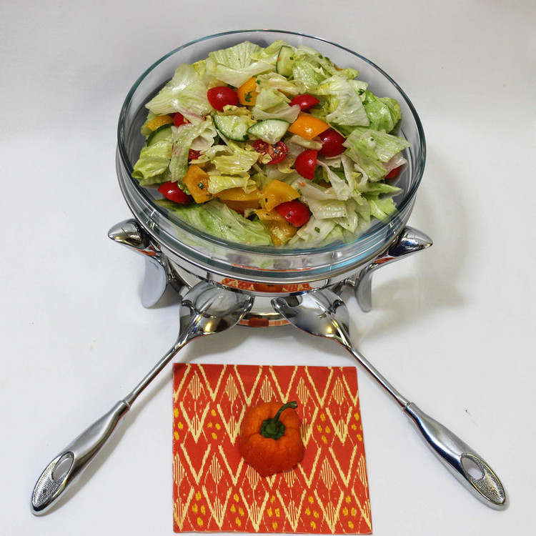 سوفلهخوری راکلند مدل salad-4 ظرفیت 4 لیتر، ظرف پیرکس نسوز جداشونده، استیل ضدزنگ براق، دارای جای وارمر و قاشق و چنگال سرو سالاد
