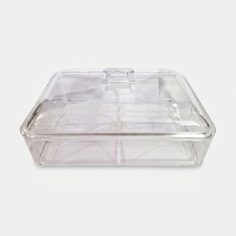 جعبه پذیرایی اکریلیک چهارخانه MA001 با 4 طبقه، شفاف و بدون حباب، مناسب نگهداری آجیل، دمنوش، چای و شکلات، شستشو با دست و ماشین ظرفشویی