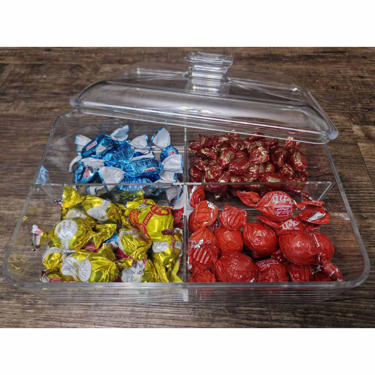 جعبه پذیرایی اکریلیک چهارخانه MA001 با 4 طبقه، شفاف و بدون حباب، مناسب نگهداری آجیل، دمنوش، چای و شکلات، شستشو با دست و ماشین ظرفشویی