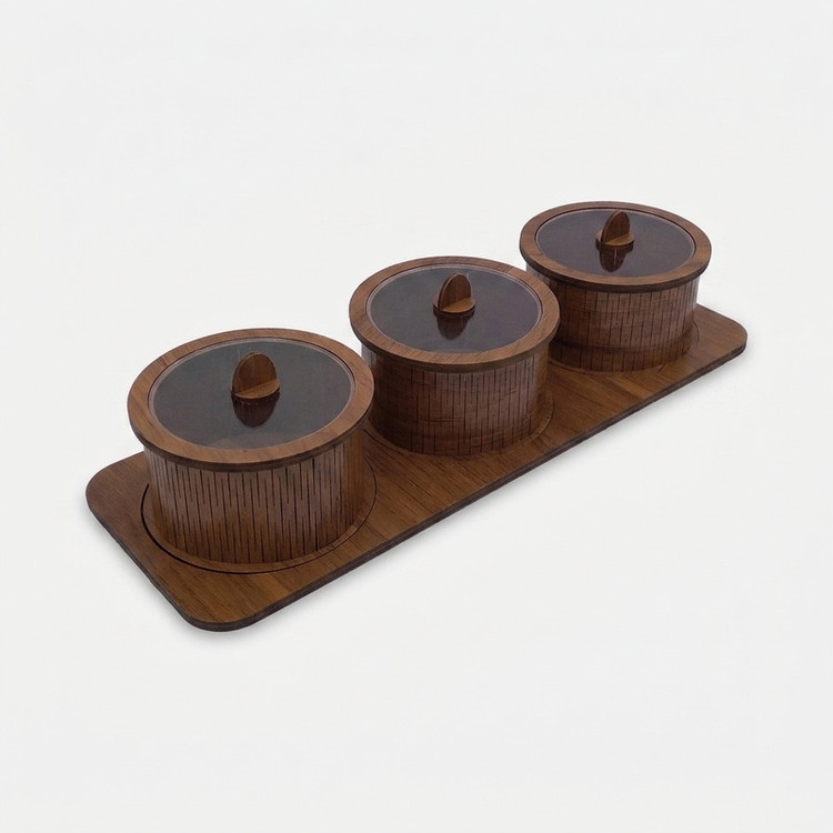 جعبه پذیرایی LZ-8 مجموعه 4 عددی MDF مستطیلی با درپوش شفاف، ابعاد 33×12×6 سانتیمتر، وزن 350 گرم، غیرقابل شستشو