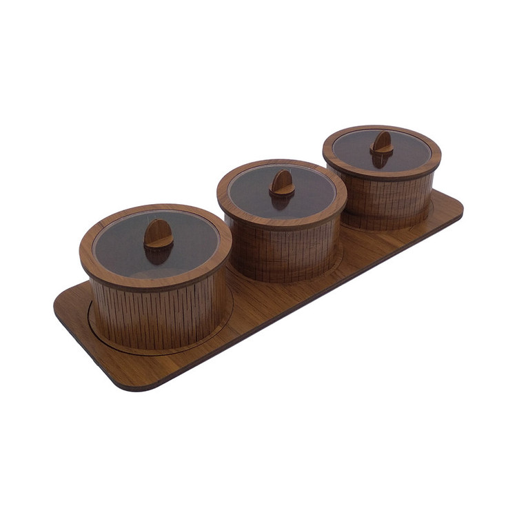 جعبه پذیرایی LZ-8 مجموعه 4 عددی MDF مستطیلی با درپوش شفاف، ابعاد 33×12×6 سانتیمتر، وزن 350 گرم، غیرقابل شستشو