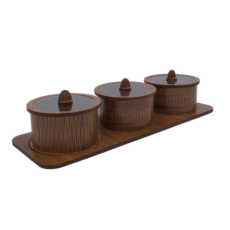 جعبه پذیرایی LZ-8 مجموعه 4 عددی MDF مستطیلی با درپوش شفاف، ابعاد 33×12×6 سانتیمتر، وزن 350 گرم، غیرقابل شستشو