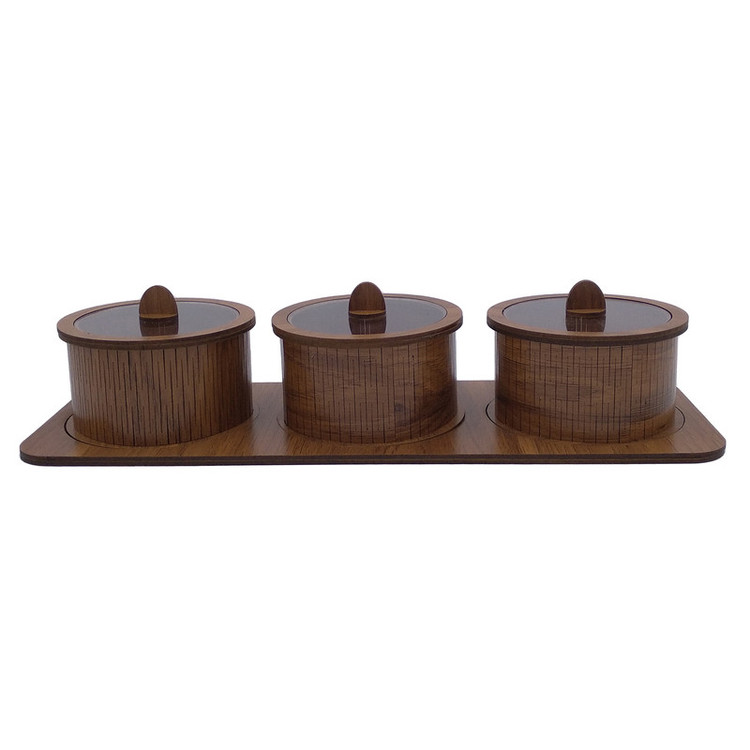 جعبه پذیرایی LZ-8 مجموعه 4 عددی MDF مستطیلی با درپوش شفاف، ابعاد 33×12×6 سانتیمتر، وزن 350 گرم، غیرقابل شستشو