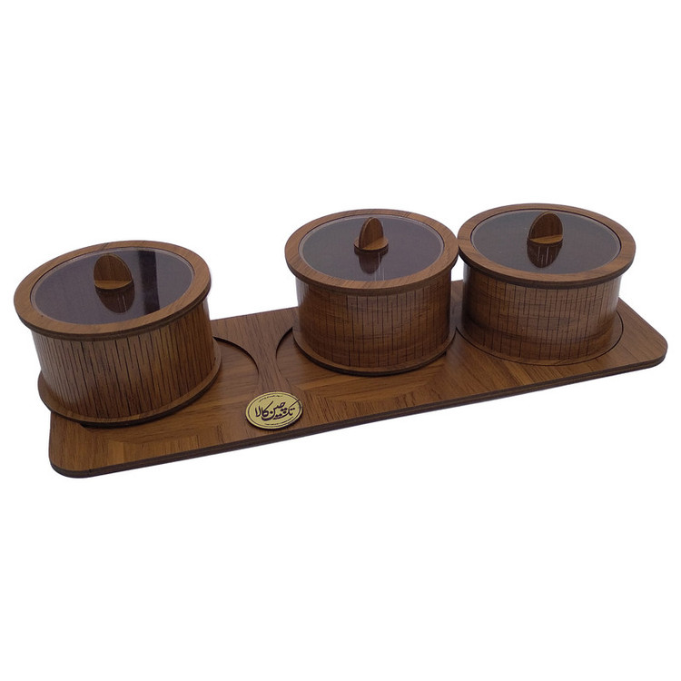 جعبه پذیرایی LZ-8 مجموعه 4 عددی MDF مستطیلی با درپوش شفاف، ابعاد 33×12×6 سانتیمتر، وزن 350 گرم، غیرقابل شستشو