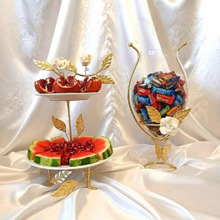 ظرف سرو مدل پایه دار مجموعه 2 عددی