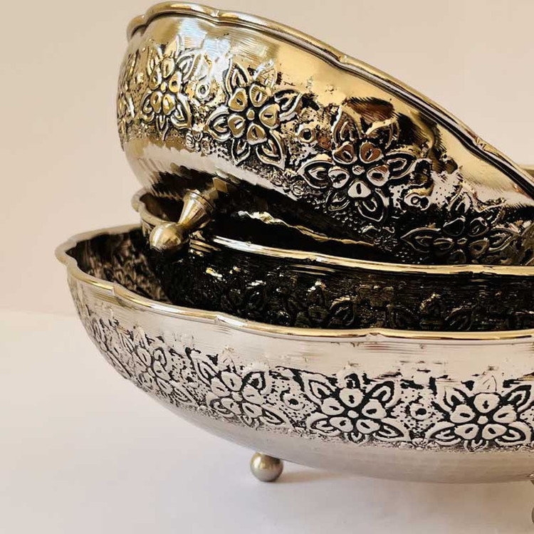 ست ظروف پذیرایی مسی مدل سه پایه برنجی کد ZH321.5