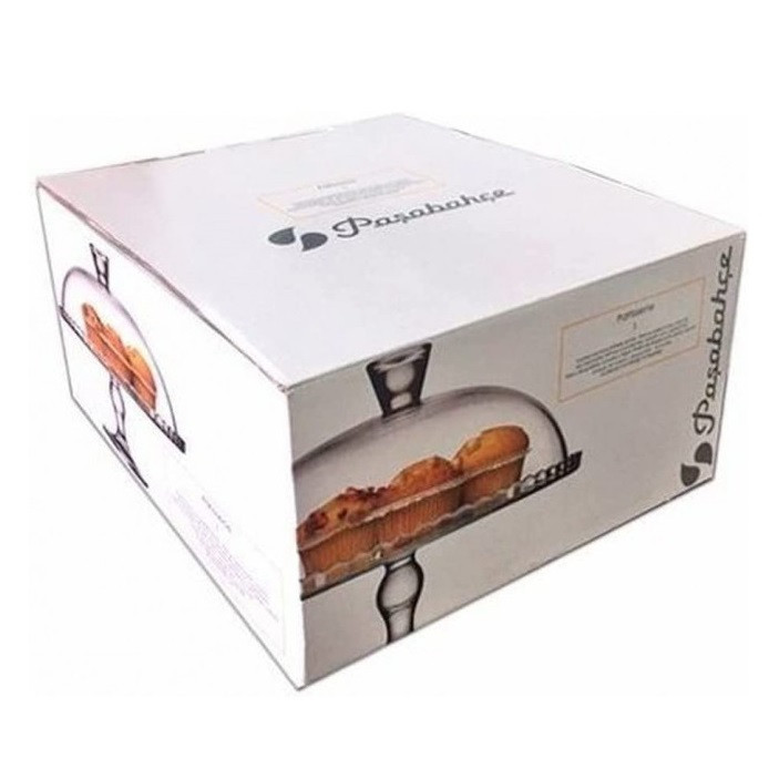 ظرف کیکخوری پایهدار پاشاباغچه با در شیشهای مدل 95200، جنس کریستال، ابعاد 26×32×32 سانتیمتر، وزن 3233 گرم، مناسب استفاده در یخچال و مایکروویو و شستشو با ماشین ظرفشویی