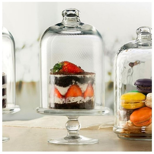 ظرف سرو پایهدار و دردار شیشهای مدل Midi Patisserie 96698، مناسب سرو کاپ کیک و ماکارون، قطر سینی 12.5 سانتیمتر