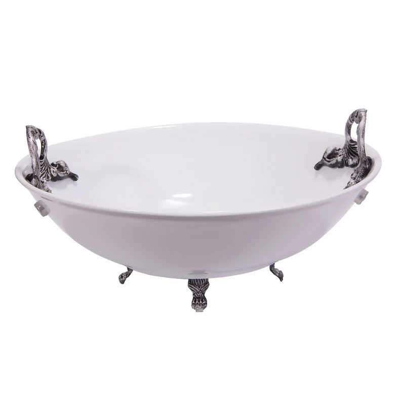 میوه‌خوری چینی مدل 517 با دسته پوتر، قطر 31cm، ارتفاع ظرف 9cm، ارتفاع پایه 3cm و قابلیت شست‌وشو در ماشین ظرفشویی