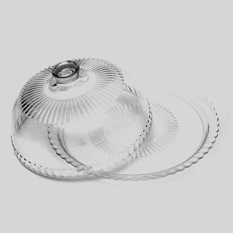 ظرف کیکخوری لومینارک مدل DOME، دارای 2 تکه، دیس زیرین 32 سانتیمتر با محفظه گنبدی قطر 27 سانتیمتر و ارتفاع 15 سانتیمتر، مناسب پذیرایی گرم و سرد، قابل استفاده در مایکروویو و شستشو با ماشین ظرفشویی