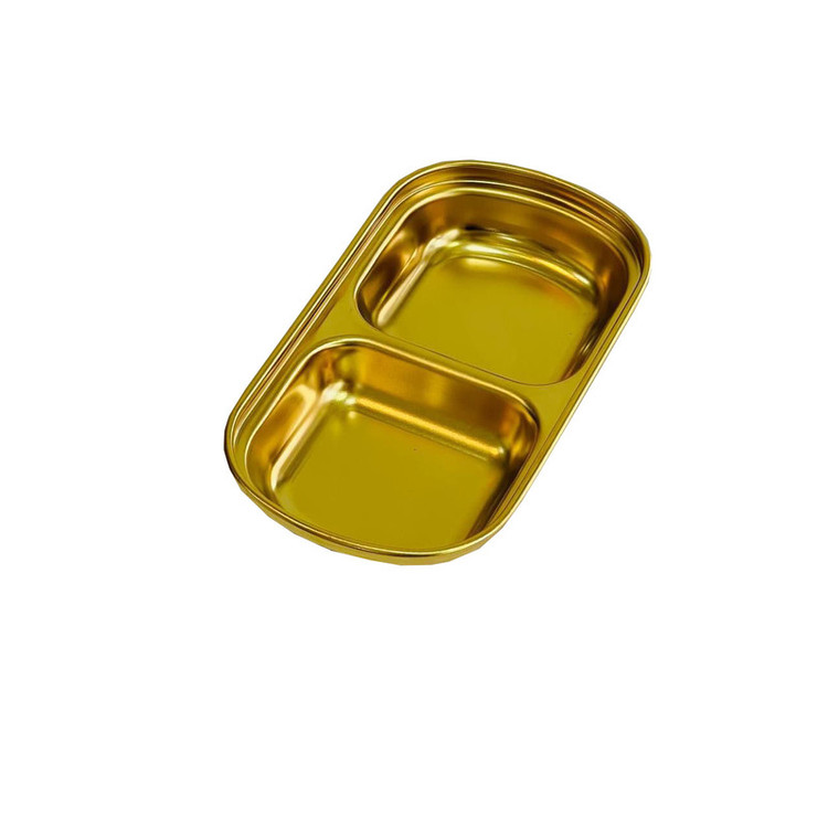اردوخوری استیل 2 خانهای SUS304 مناسب سرو پیشغذا و خوراکیهای کوچک، قابلیت شستشو با دست و ماشین ظرفشویی