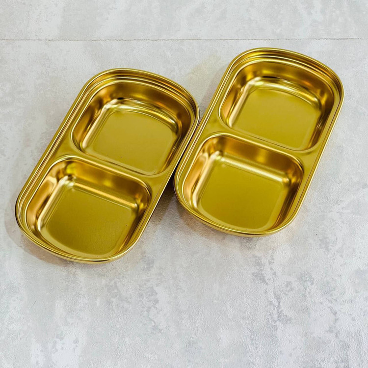 اردوخوری استیل 2 خانهای SUS304 مناسب سرو پیشغذا و خوراکیهای کوچک، قابلیت شستشو با دست و ماشین ظرفشویی