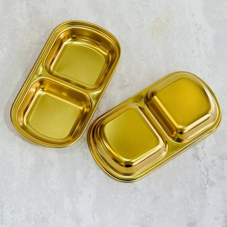 اردوخوری استیل 2 خانهای SUS304 مناسب سرو پیشغذا و خوراکیهای کوچک، قابلیت شستشو با دست و ماشین ظرفشویی