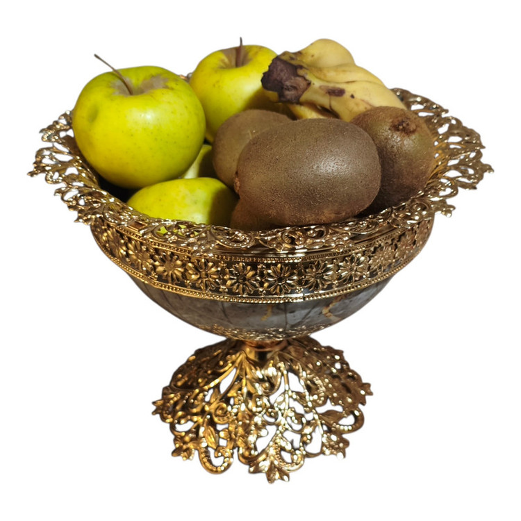 ظرف میوهخوری طرح سنگ مدل SYM01 فلزی ضدزنگ با فرم دایره، شستشو با دست، ابعاد 25×19 سانتیمتر و وزن 500 گرم، جعبهدار