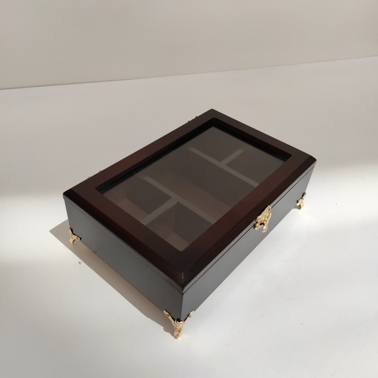 جعبه پذیرایی دمنوش و تیبگ 5 بخشی MDF با 4 محفظه کوچک برای دمنوش، تیبگ و تنقلات و 1 محفظه بزرگ برای نبات و نسکافه