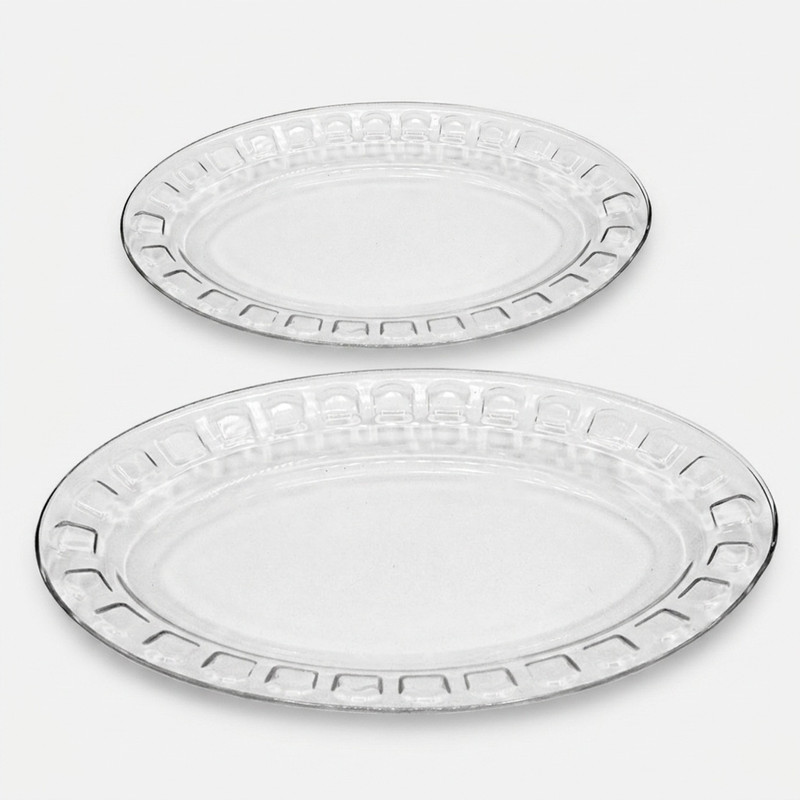 دیس شیشه و بلور اصفهان مدل گلایل کد 550.551، مجموعه 2 عددی کریستال بلور، مناسب سرو و شستشو در ماشین ظرفشویی، ابعاد دیس بزرگ 34×24 و دیس کوچک 11×16