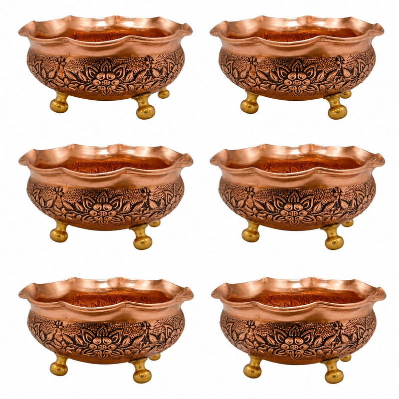 آجیل خوری مسی مدل پیاله آجیل خوری مسی کد 1393 مجموعه 6 عددی