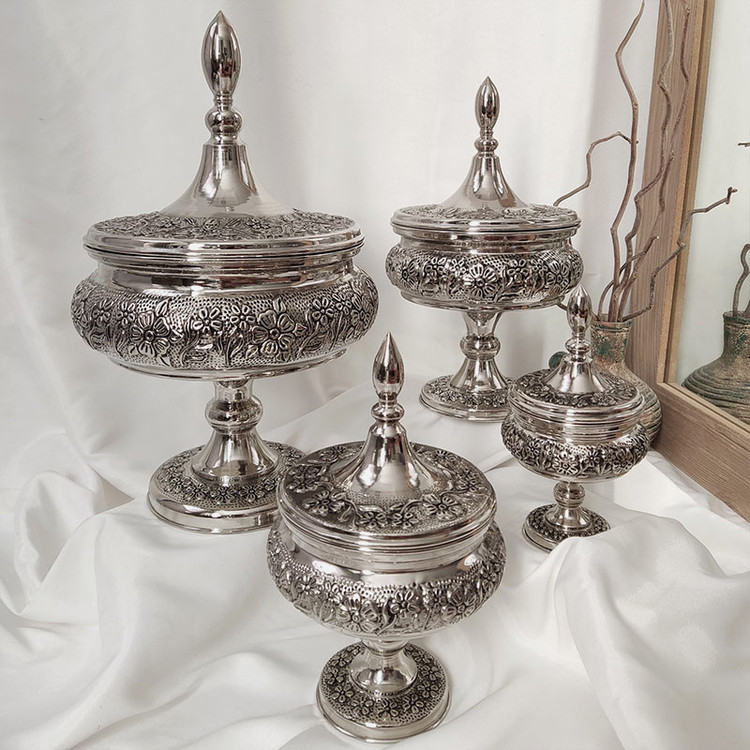آجیل خوری مسی مدل غزل گل کد ZH431.5 مجموعه 4 عددی