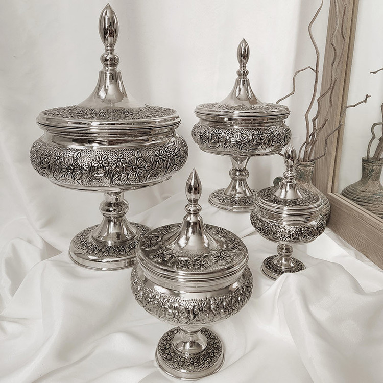 آجیل خوری مسی مدل غزل گل کد ZH431.5 مجموعه 4 عددی