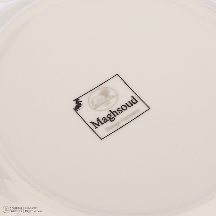 ظرف شکلاتخوری مقصود مدل تکپاپیون فانتزی چینی دایرهای 21×21×4 سانتیمتر وزن 490 گرم مناسب شکلاتخوری و آجیلخوری، شستشو با دست و ماشین ظرفشویی، دارای جعبه
