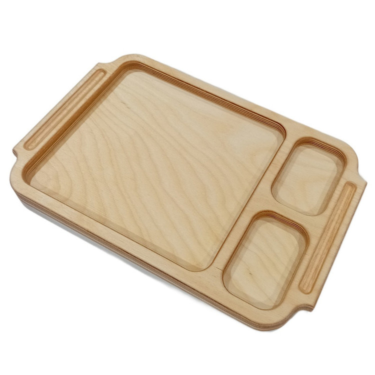 سینی دسته دار مدل چوبی طرح سه خانه کد MP21