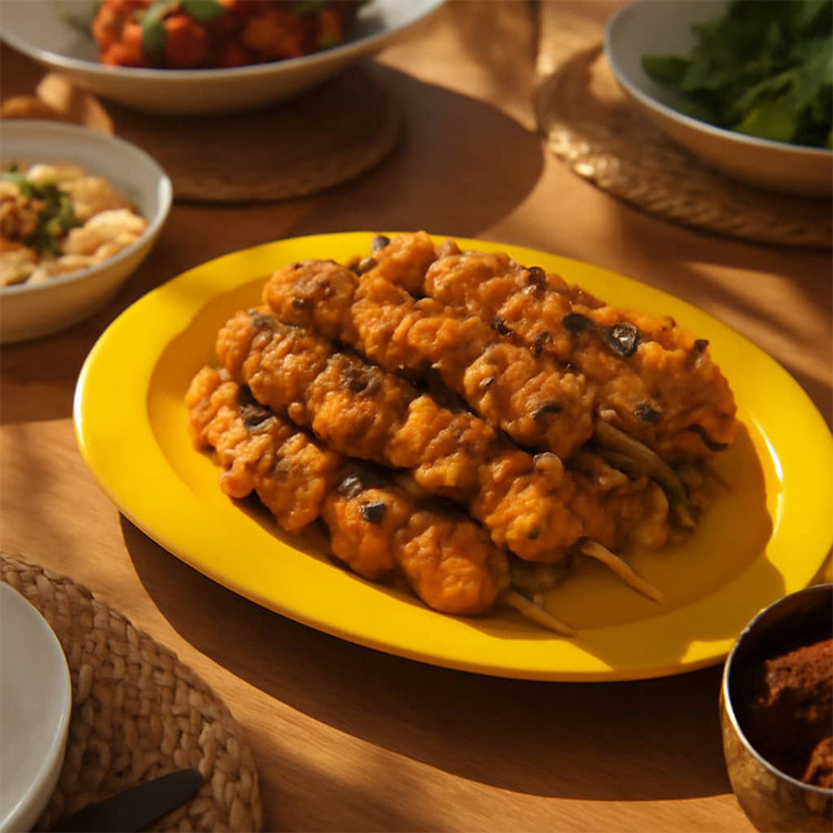 دیس بیضی ملامین مدل 421 مناسب سرو برنج با ابعاد 30×40 سانتیمتر، شستشو با دست، غیرقابل استفاده در مایکروویو و فر