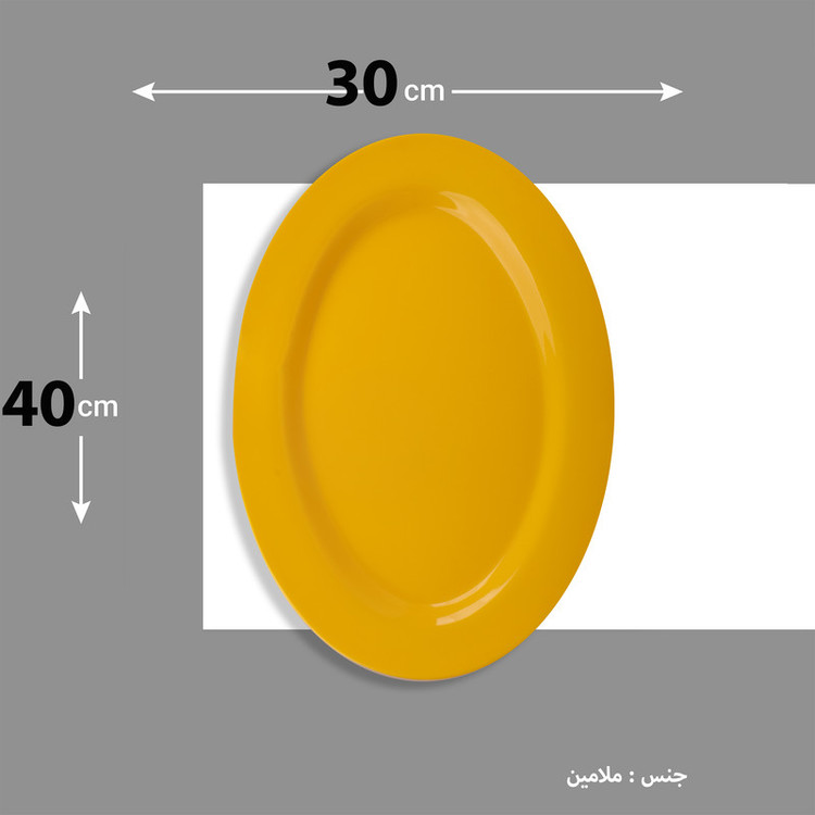 دیس بیضی ملامین مدل 421 مناسب سرو برنج با ابعاد 30×40 سانتیمتر، شستشو با دست، غیرقابل استفاده در مایکروویو و فر
