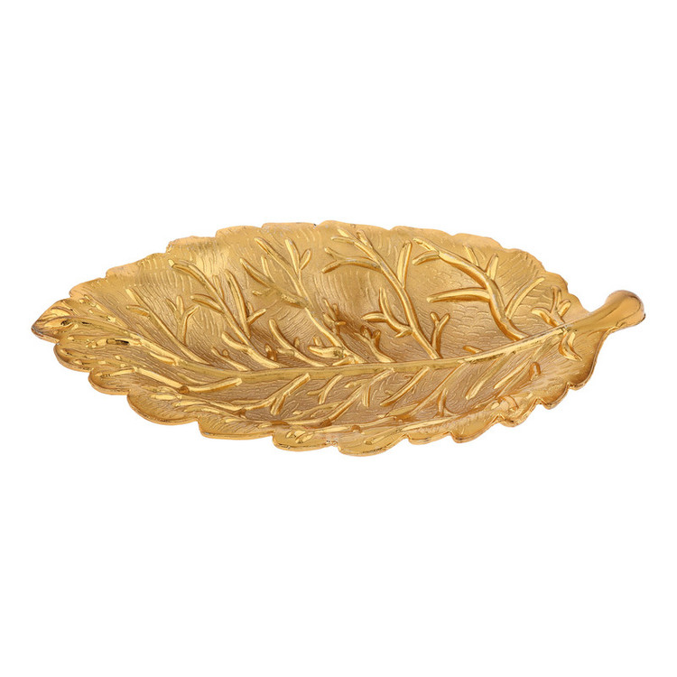 ظرف سرو فلزی دسرخوری طرح برگ فانتزی زارا گیفت مدل خرماخوری کد ZR09 با طراحی مدرن، مناسب سرو خرما و تنقلات، ساخت ایران و قابل شستوشو با دست
