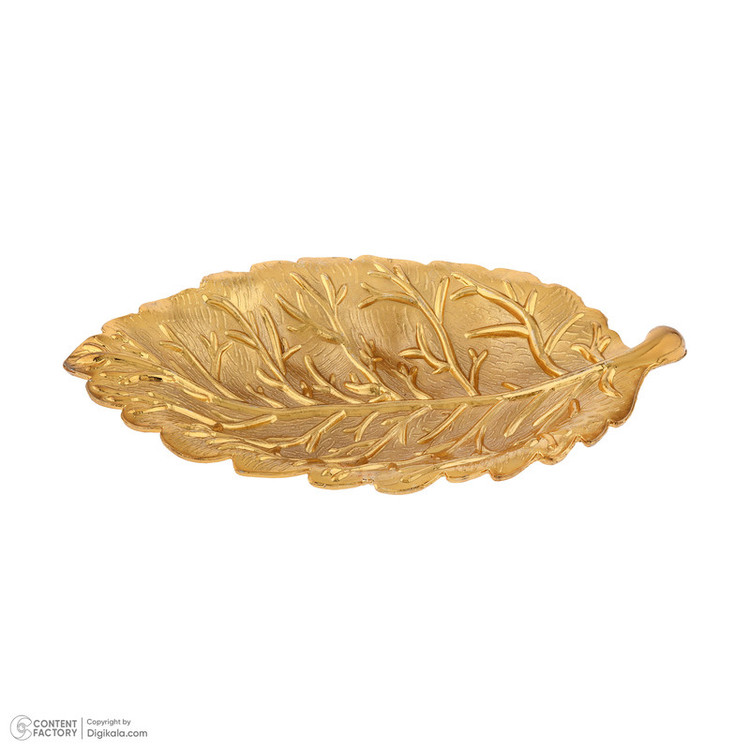 ظرف سرو فلزی دسرخوری طرح برگ فانتزی زارا گیفت مدل خرماخوری کد ZR09 با طراحی مدرن، مناسب سرو خرما و تنقلات، ساخت ایران و قابل شستوشو با دست