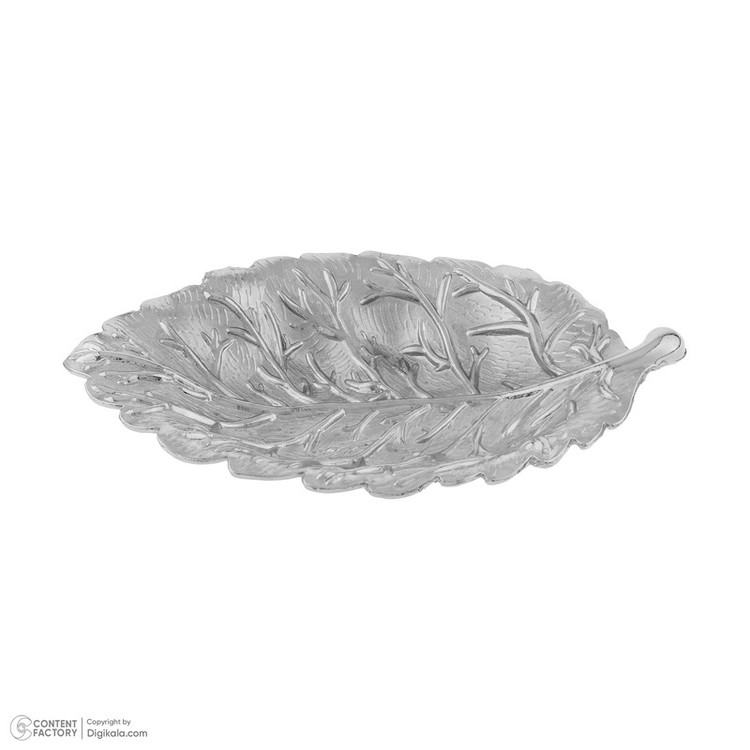 ظرف سرو فلزی دسرخوری طرح برگ فانتزی زارا گیفت مدل خرماخوری کد ZR09 با طراحی مدرن، مناسب سرو خرما و تنقلات، ساخت ایران و قابل شستوشو با دست