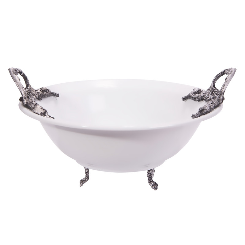 میوه‌خوری چینی مدل 518 قطر 26.5 سانتی‌متر با دسته و پایه پیوتر و قابلیت شست‌وشو در ماشین ظرفشویی